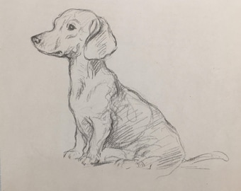 Vintage Lucy Dawson Dog Print: 1930s Dachshund Snoodle Drawing