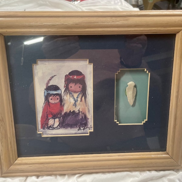 Ted DeGrazia “Wondering” Native American Children Framed Art Print with real Arrowhead