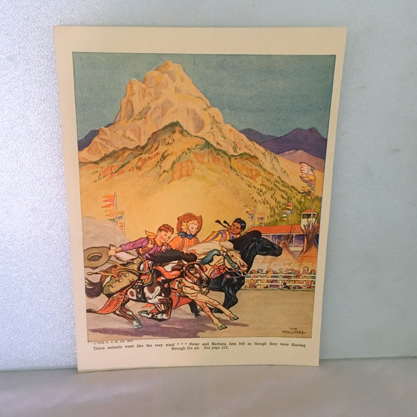 H.C. Holling 1936 Childrens Art Print Children Horse Racing Cowboys Horseback  Southwest