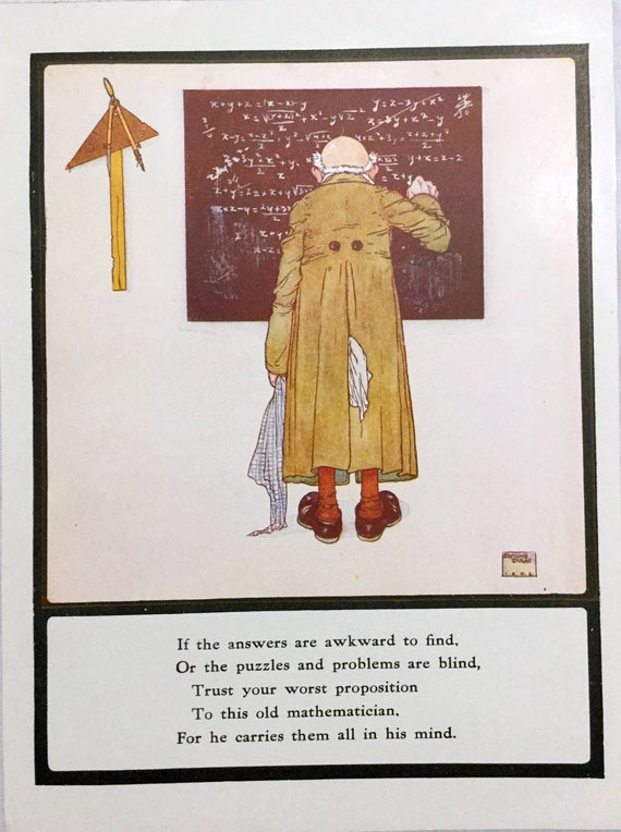 Edmund Dulac Lithograph: Old Mathematician, 1920s Teacher Art