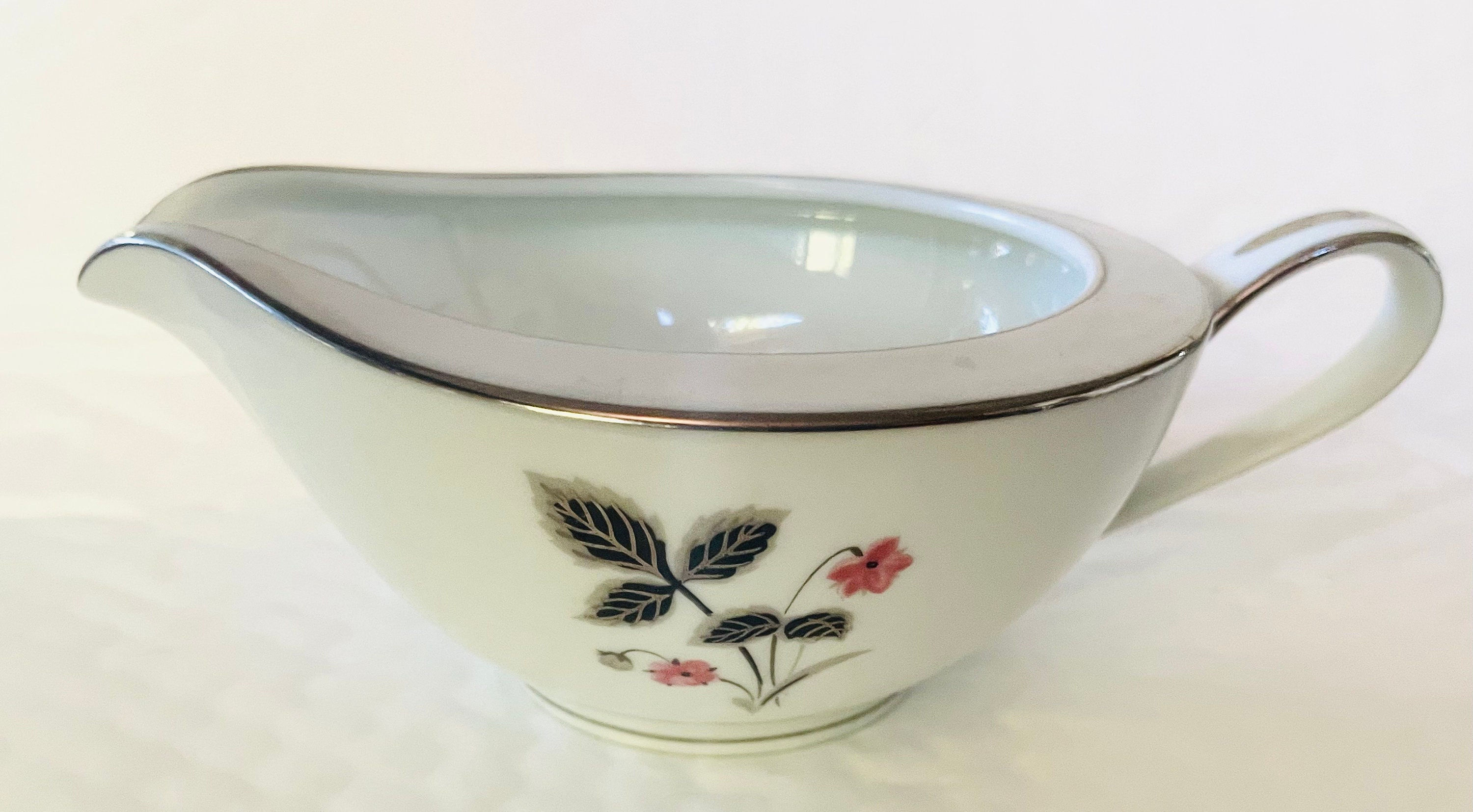 Noritake Grayson 5697 Fine China Japan Creamer  Pink & Black Rose on White China Mid-century