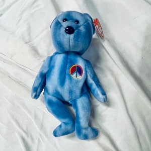 TY Beanie Baby Babies - PEACE the Bear Plush (Blue Version) 8.5&quot;