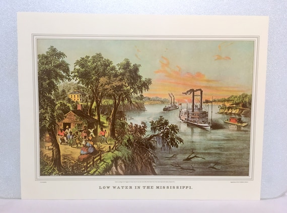 Vtg Art Orig Print ROUNDING A BEND ON THE MISSISSIPPI