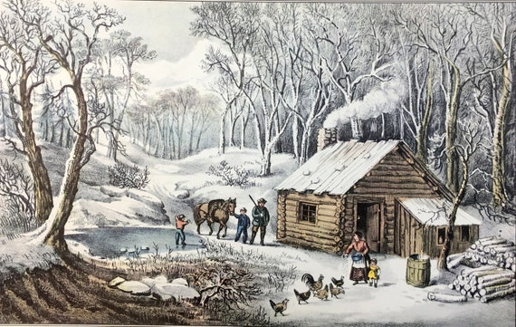 Lithographie Ancienne Currier & Ives 1870 - Signée, Encadrée, Thème Chevaux & Paysage
