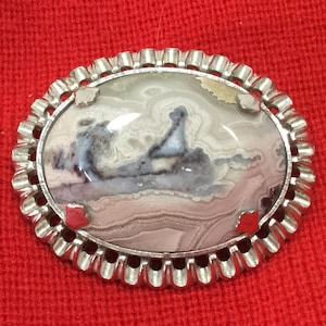Vintage Brosche Holland großen Stein blau Wirbel Silber Ton Einstellung Frau Schmuck