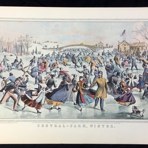 Currier & Ives Winter Print: Central Park Ice Skating Scene, 1862 Americana Art