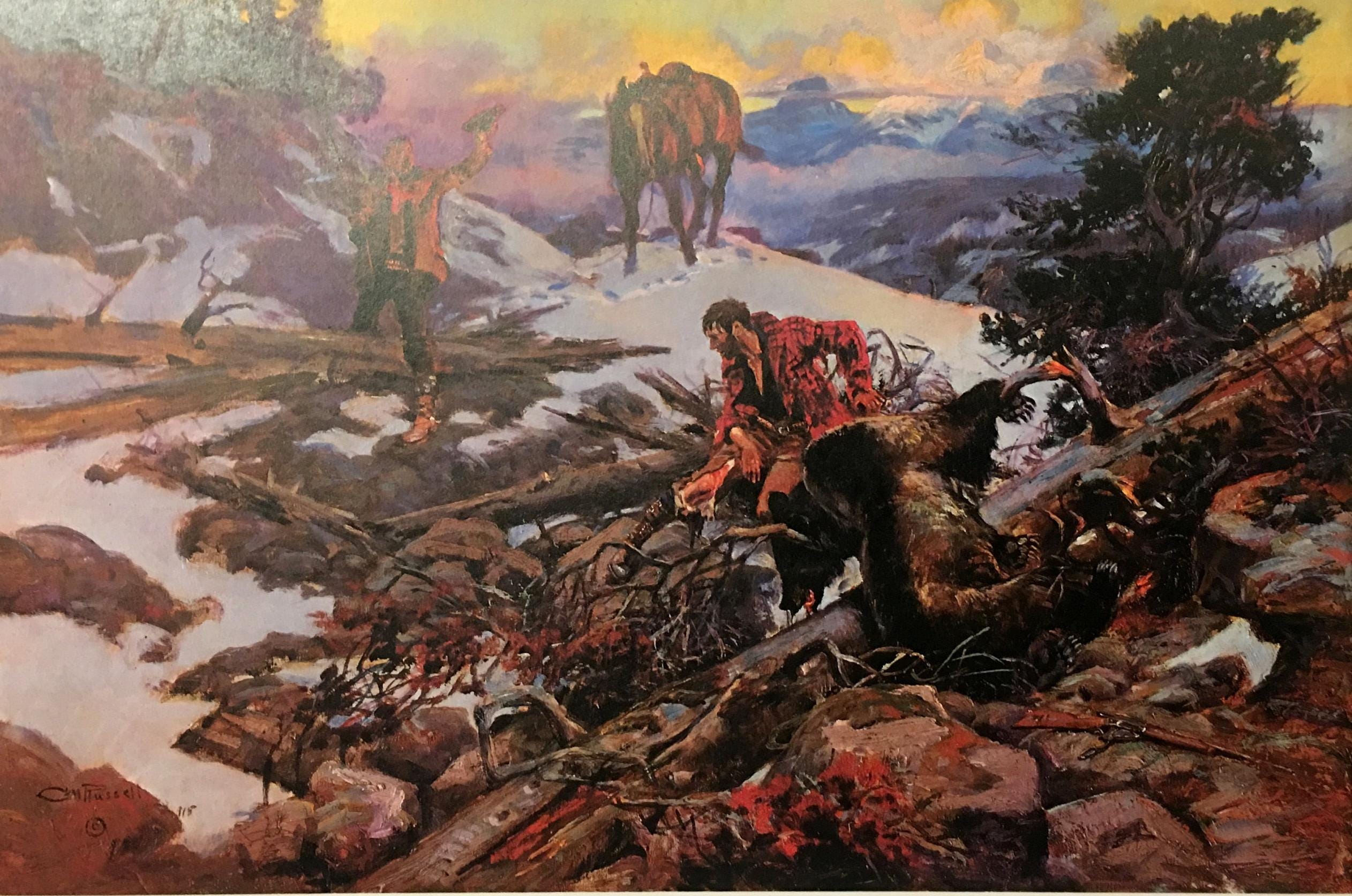 The Price of His Hide Charles M. Russell Western Cowboy Art Bear Hunting Print