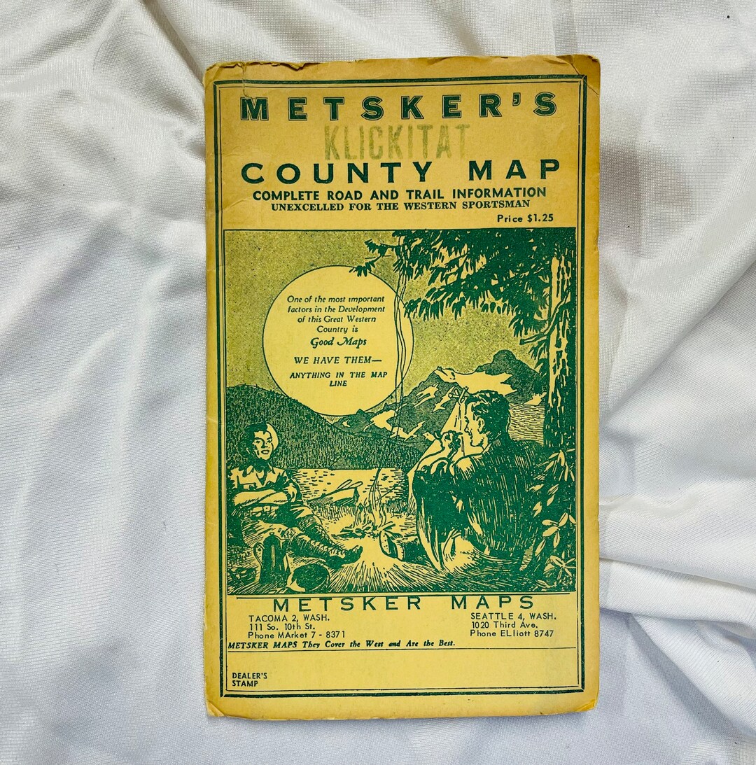 Metsker's County Map of Washington State KLICKITAT County Sportsmen