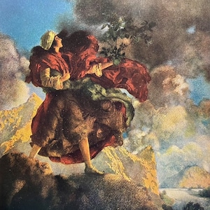 Maxfield Parrish The Talking Bird 1909 Antique Art  Lithograph Print illustration