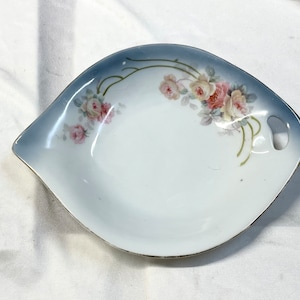 Antique Germany Handled Dish Tray Pink Yellow White Roses