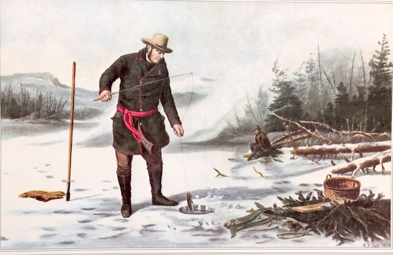 Currier & Ives Winter Sports Americana Art 1850s Ice Fishing