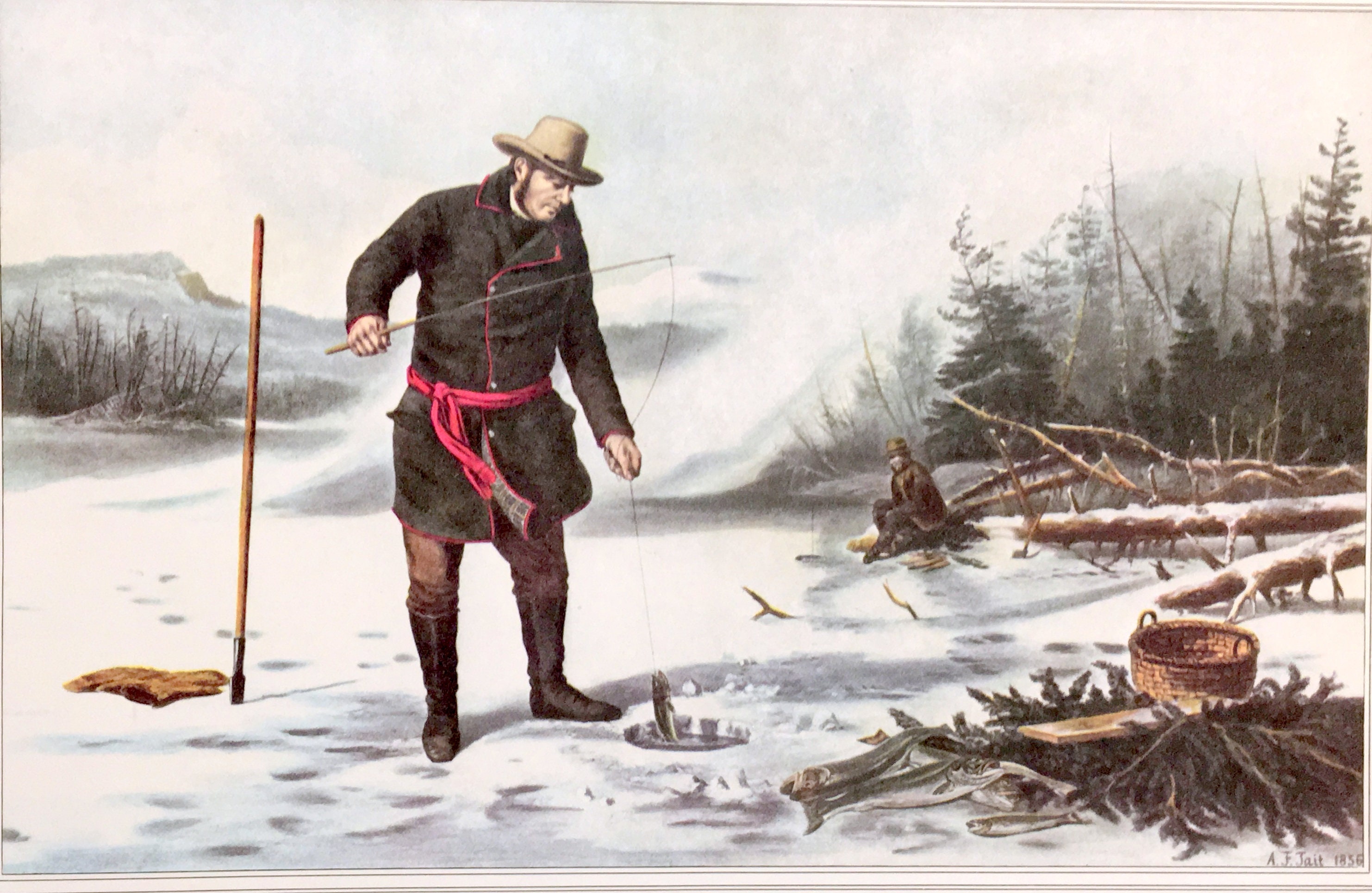 Currier & Ives Winter Sports Americana Art 1850s Ice Fishing