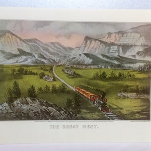 Currier & Ives Sierra Nevada Train Valley California Gold Rush Era Vintage Art