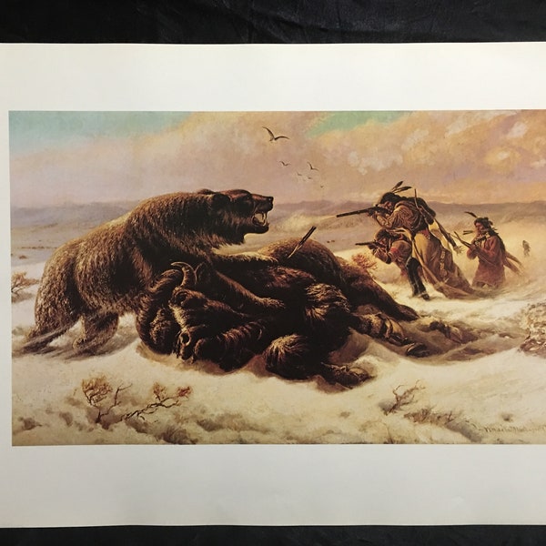 William de la Montagne Cary THE CONTESTED GAME 1879 Grizzly Bear Buffalo Native American