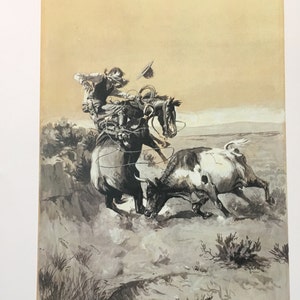 Charles M. Russell Cowboy Art Print: Longhorn Peril, Vintage Western Decor
