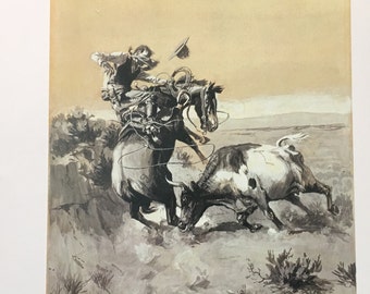 A Moment of Great Peril Charles M. Russell Western Cowboy Art Print Horses Longhorns Charley