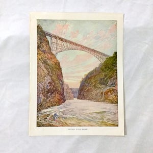 Lámina artística de 1924 Puente Arcoíris Cataratas Victoria África Ferrocarril del Río Salvaje