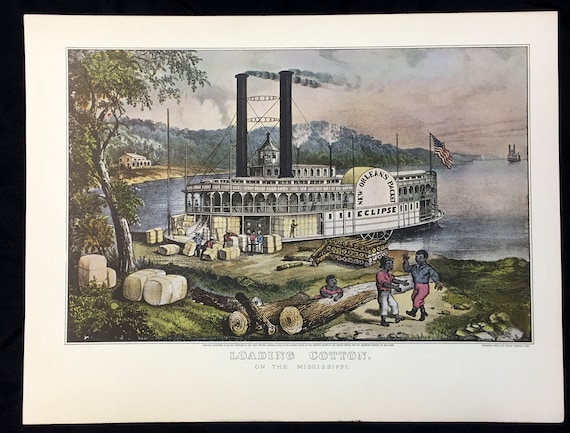 Loading Cotton on the Mississippi Currier & Ives Americana Art I