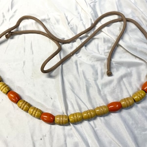 Vintage Danish modern Barrel Shaped Wood Beaded Rope Belt Hippie Style 80&#39;s
