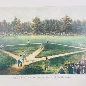 Currier & Ives Art Il gioco nazionale americano del baseball 1866 Litografia di baseball più grande 68