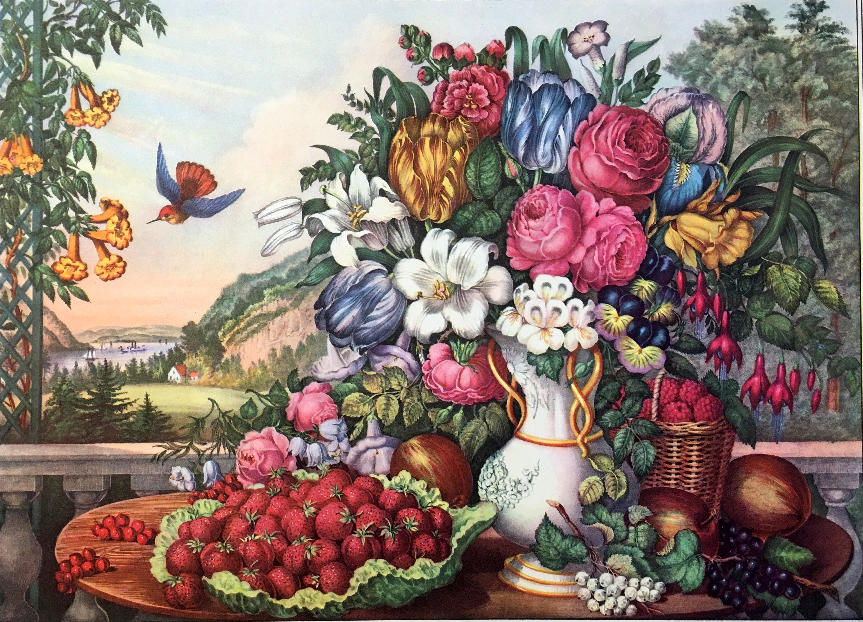 Currier & Ives Landscape Fruit and Flowers Fanny Palmer 1862 Etsy