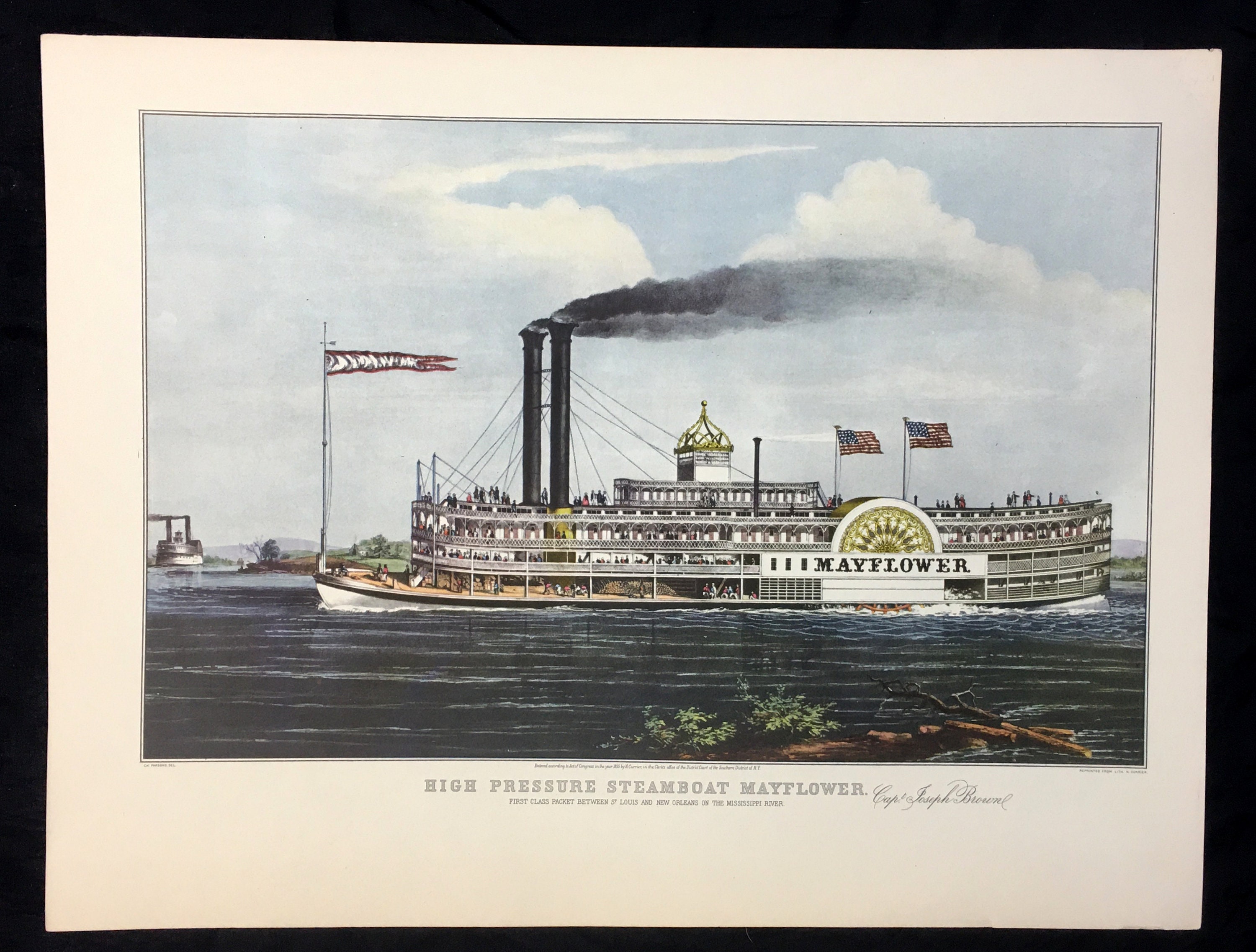 High Pressure Steamboat MAYFLOWER Currier & Ives Americana Art