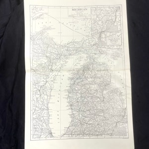 MICHIGAN 1911 U.S. State Map by Emery Walker counties railways