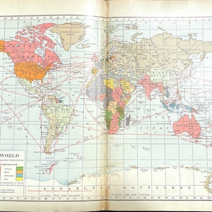 1927 Vintage Hammond Atlas Kartenseite - Weltkarte farblich gekennzeichnet für Kolonialbesitzungen