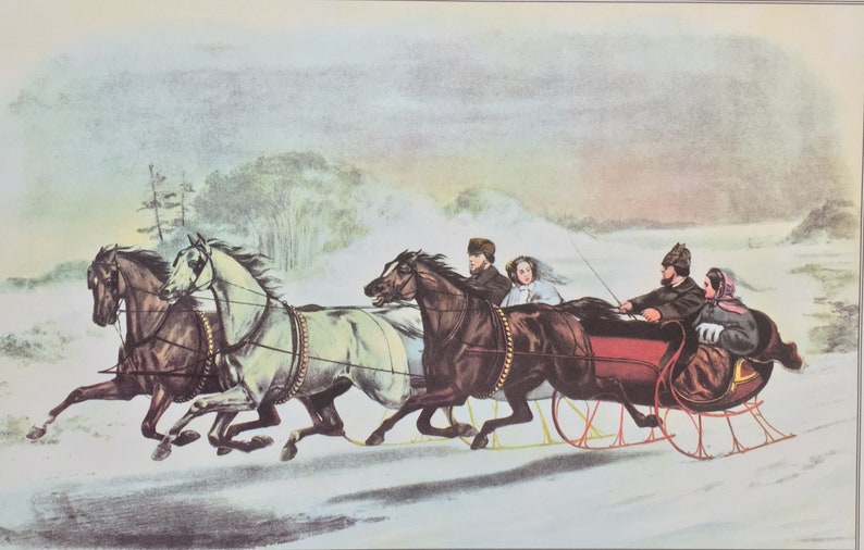 Currier & Ives Vintage THE SLEIGH RACE Americana Art Christmas Etsy