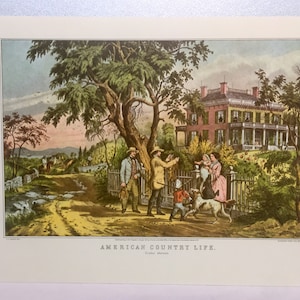 Currier & Ives American Country Life 1855 October Vintage Art Litho Family