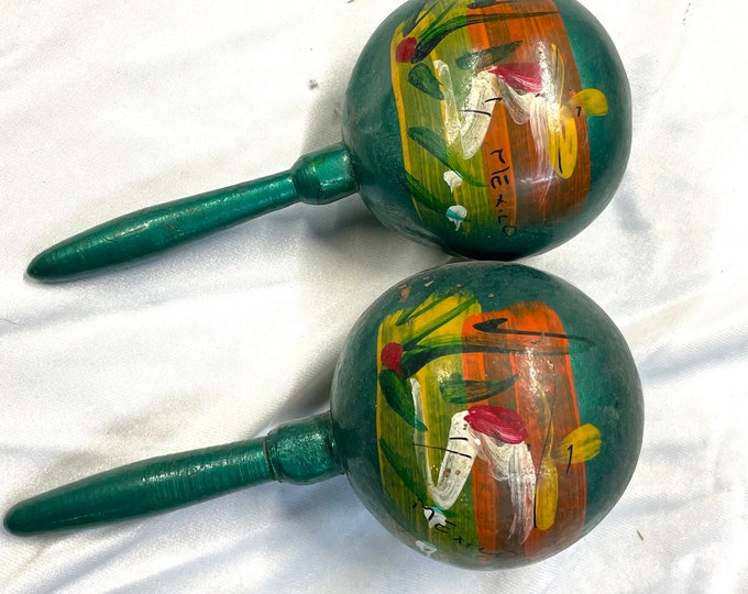 Vintage Mexican Maraca Gourd Rattles Hand Painted Wood Handle - Etsy