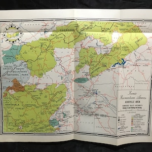 Schilderachtige recreatiegebieden Asheville Tennessee Valley Authority Area Antieke kaart 1937 Kleur