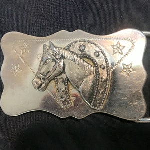 Horse Equestrian Shoe *Silver Tone* Western Belt Buckle 2 dimensionale cowboy cadeau rockabilly