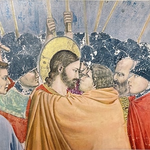 The Kiss of Judas GIOTTO Jesus Christian Art Vintage Photogravure print 1957