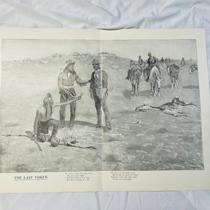 The LAST TOKEN 1902 Print by Frederic Remington Monochrome Cowboys Indians
