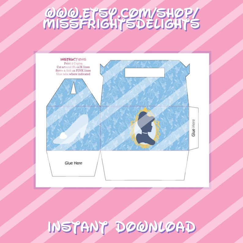 Cinderella Gable Box Disney Inspired Glass Slipper Treat Bag Box Idea Princess Party Instant Download Printable Gift Box Party Favors