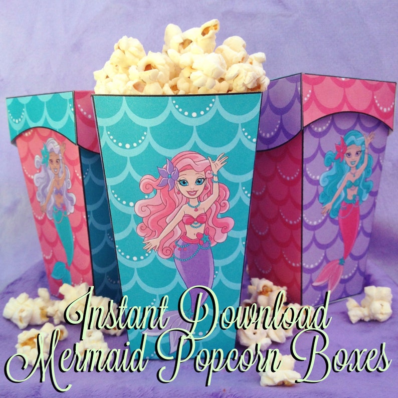 Mermaid Seashell Popcorn Treat / Favor Box Instant Download Etsy