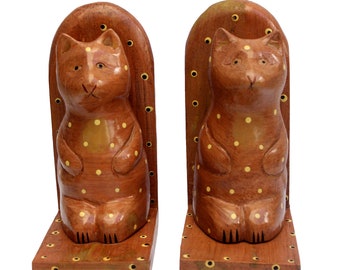 Cat Bookends. Winsome Handmade Wooden Kitty Book Ends. Vintage