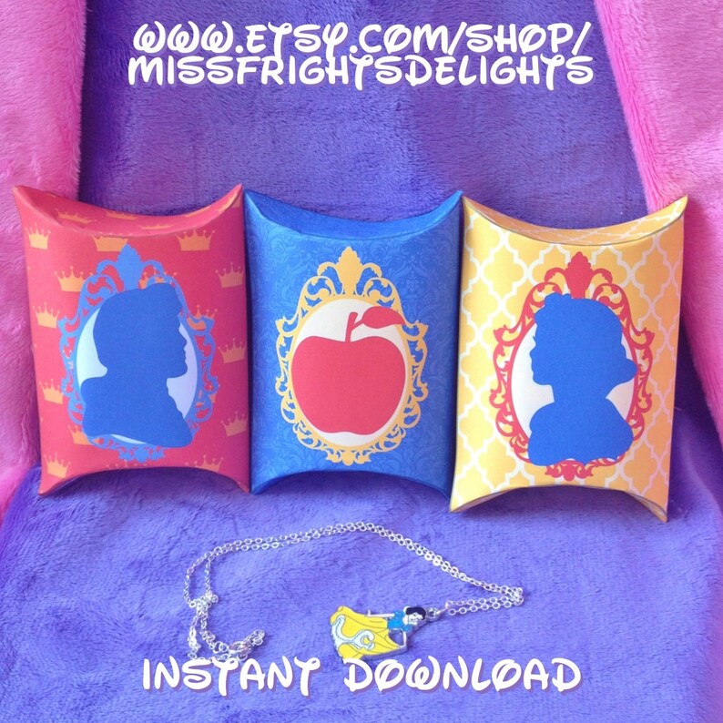 Snow White Pillow Boxes Instant Download Printable Snowwhite Gift Box Party Favors Pack Set Princess Party Treat Boxes Cute Present Idea