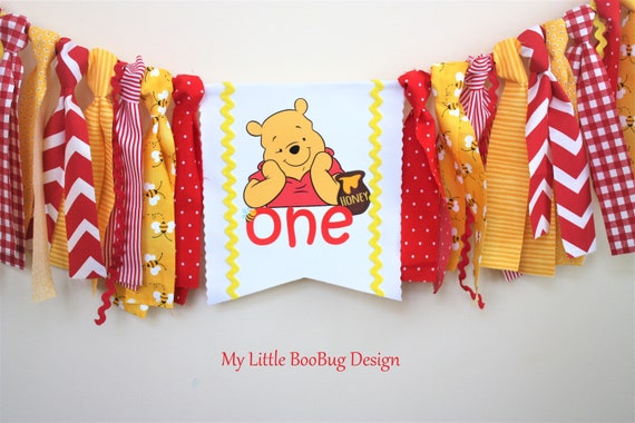 Winnie the Pooh Inspired Highchair Banner, 1st birthday boy girl, Winnie 1st birthday Party, High chair banner, Cake smash photo prop Il_570xn