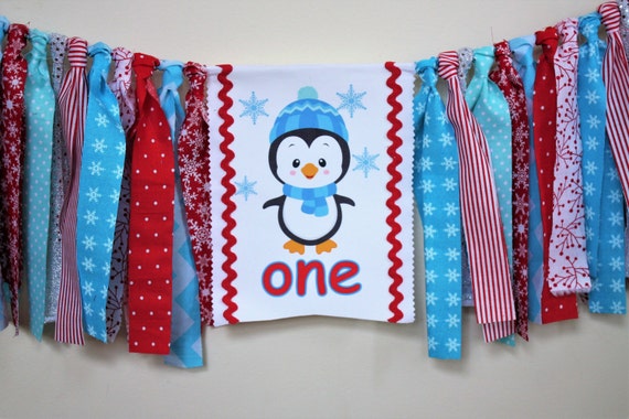 Penguin Winter Wonderland Highchair Banner, Winter Onederland, Snowflake Banner, 1st birthday boy girl, 1st birthday highchair Il_570xn
