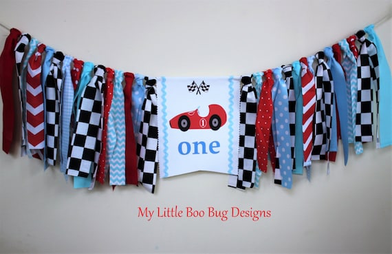 Racing High Chair Banner Checkered Flag Race Car First Birthday Party Decorations
