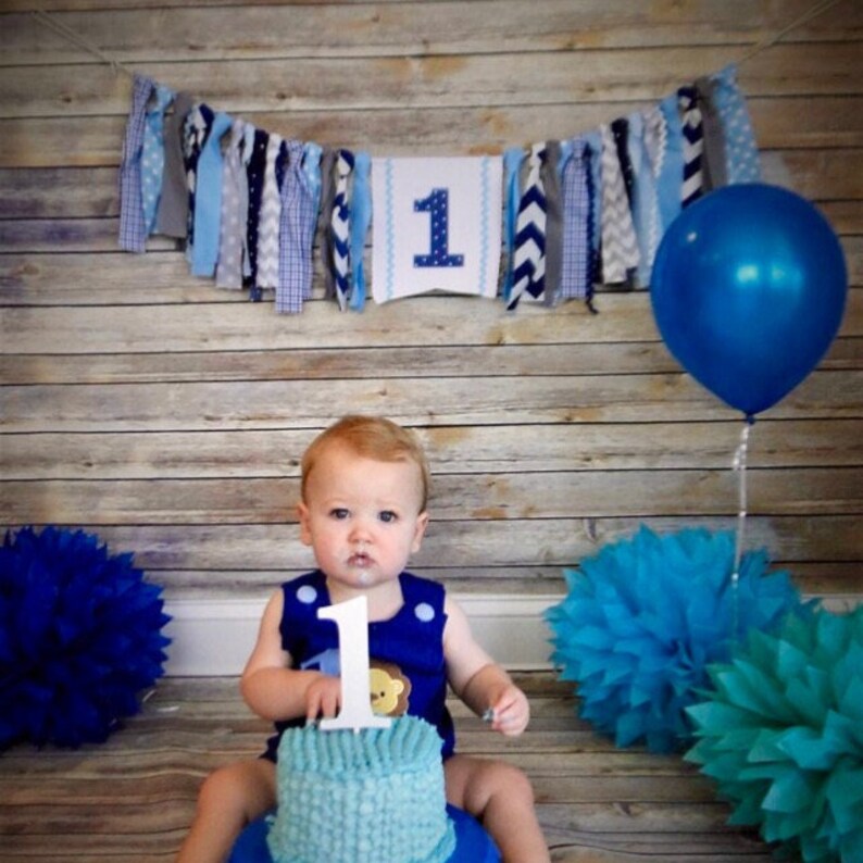 Grey Highchair banner Cake Smash Photo Prop Little Blue truck Highchair Banner 1st Birthday Boy Blue Grey Royal Light Blue Royal Blue