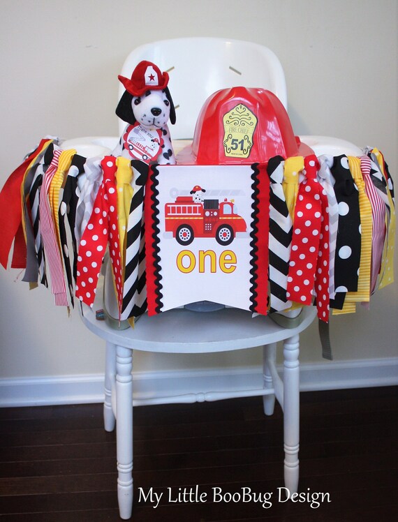Firefighter Firetruck 1st Birthday boy banner, Highchair banner, 1st birthday banner, Fireman, firedog, Firefighter Highchair Banner Il_570xn
