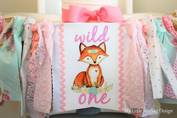 Boho Woodland Fox Highchair Banner Wild One 1 First Birthday High