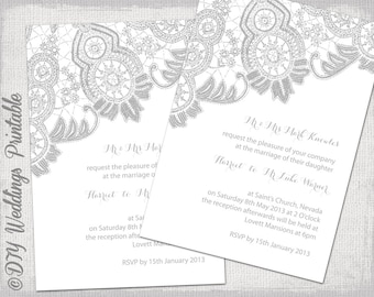 rustic wedding invitation template wood lace etsy