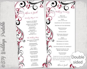 wedding program template black white wedding program black etsy