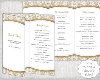 lace wedding program template antique lace diy etsy