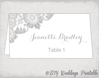 Printable Place Cards Template Elegant Silver Gray Diy Etsy