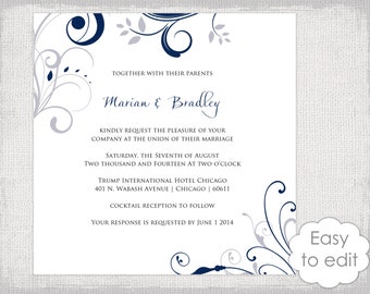 printable wedding invitation templates orange and silver gray etsy